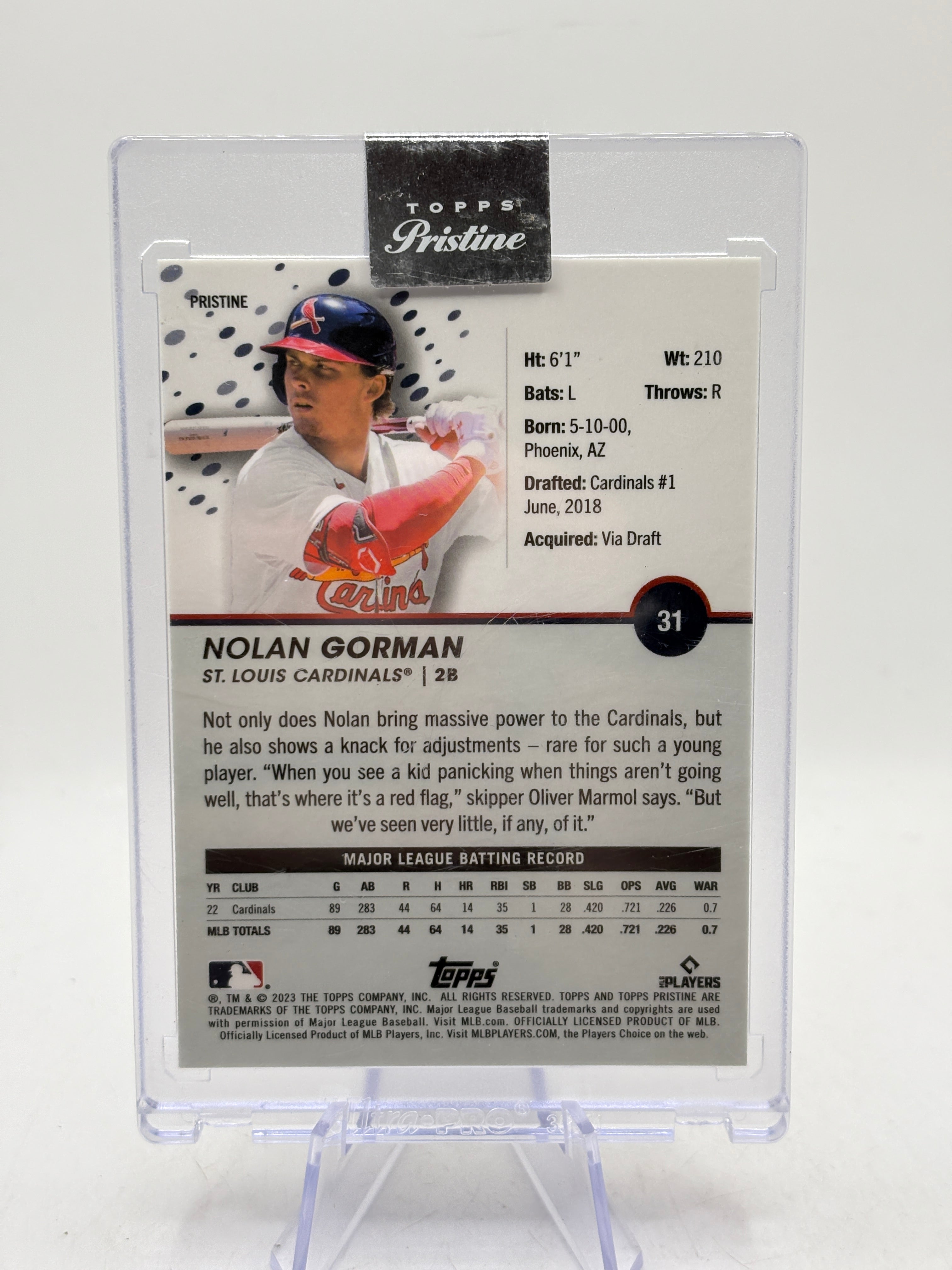 2023 MLB Topps Pristine #31 Nolan Gorman Rookie Encased, photo 2